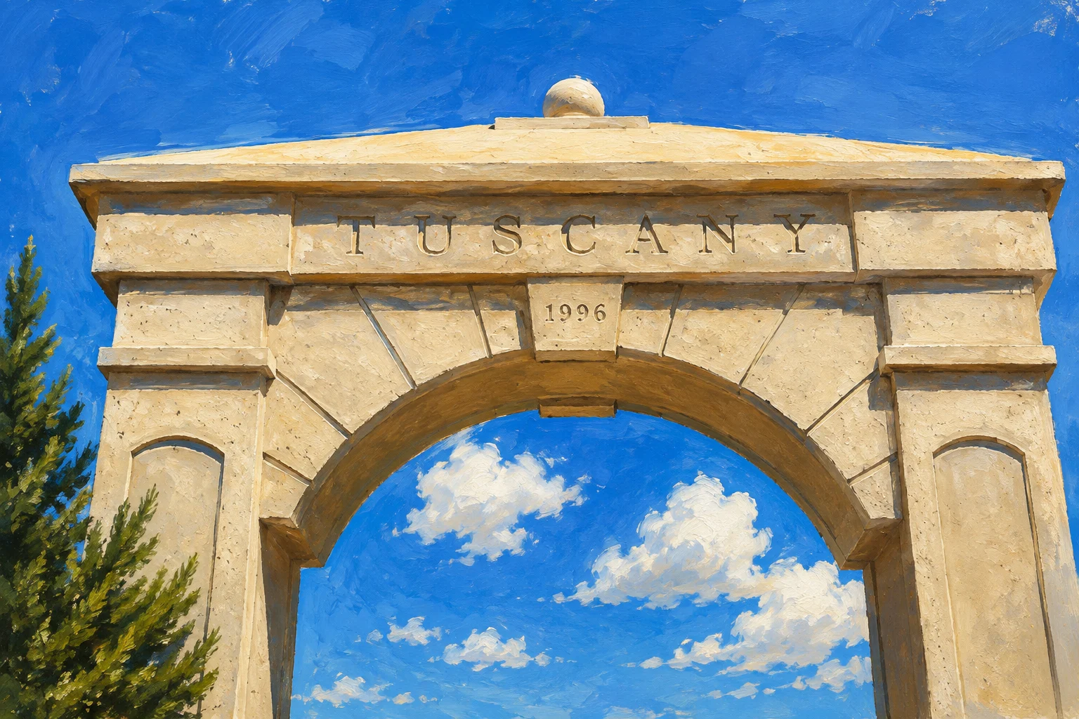 Painted view of Tuscany sandstone entrance arch
